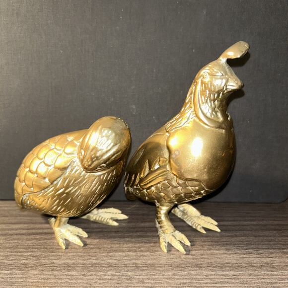 2 Solid Brass California Quail Figures 4” Long Heavy Detailed High Quality - Picture 7 of 14